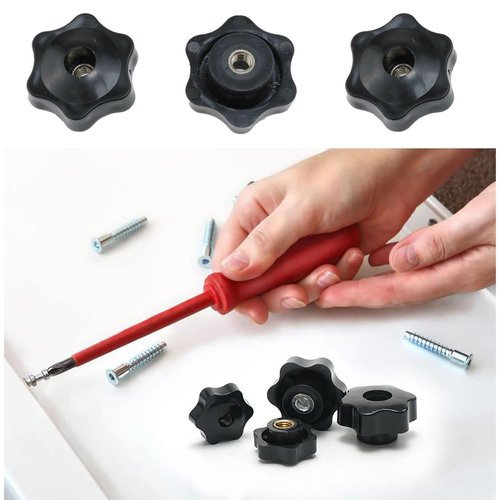 Meuey Lyot T Track Knobs Six-Star Thru Knobs 1/4”-20 Hole Knobs for Sawing Machine Drilling Machine Lathe Fixed Length Fixture -6PCS