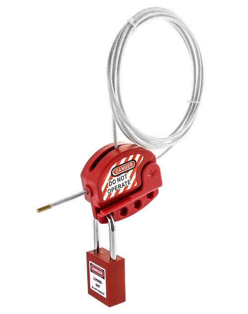 QWORK Lockout Tagout Cable Lock, 8 Pack Adjustable Steel Vinyl Coated Cable Lockout, 3/16" Diameter, 5.9' Length, Red