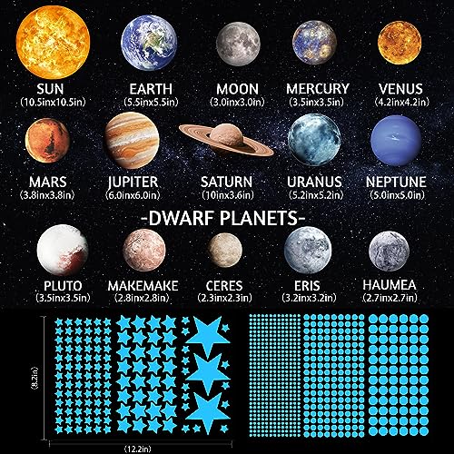 Robmoda Solar System Wall Decals Blue 780 pcs Glow in Dark Stars & Planets for Nursery and Kids Room Ceiling Decor