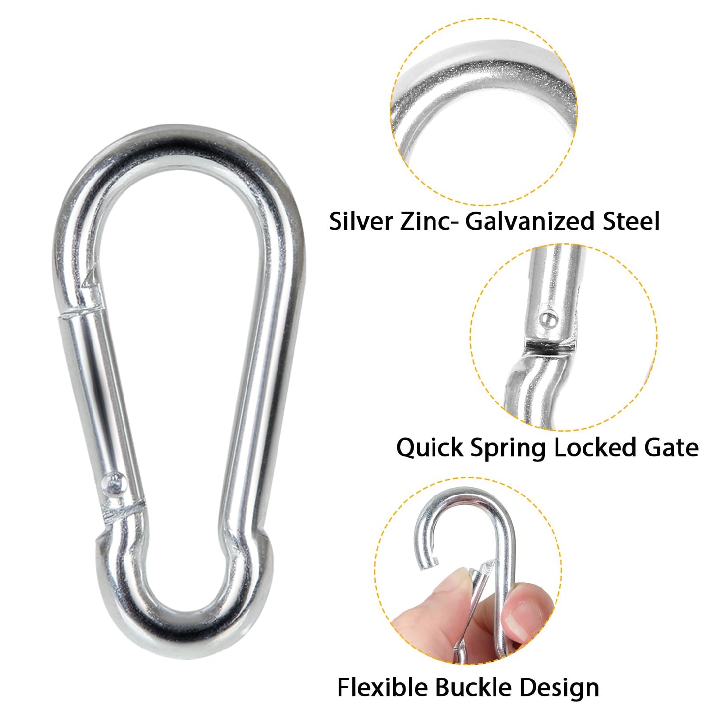 Acrux7 60Pcs M6 Carabiner Clip 2.5 Inch Heavy Duty Spring Snap Hook Small Carabiner Clips for Hammock, Swing, Fishing, Outdoor Camping, Hiking, Gym, 260LBS Holding Capacity