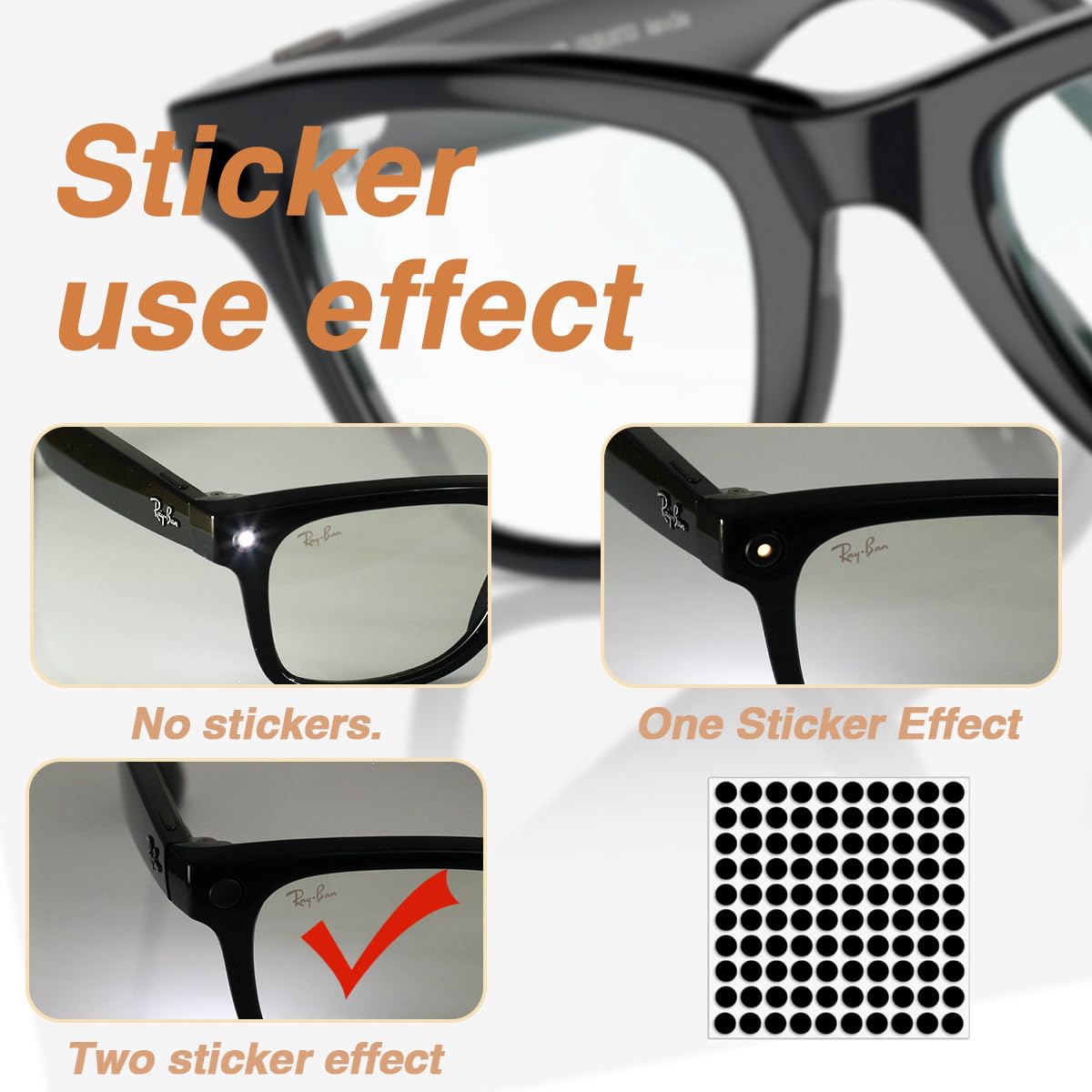 100pcs LED Light Blocking Stickers for Ray-Ban Meta Wayfarer/Skyler/Headliner Accessories and RayNeo V3, Blackout Stickers Light Dimming Sticker for Smart Glasses (for Ray-Ban Meta)