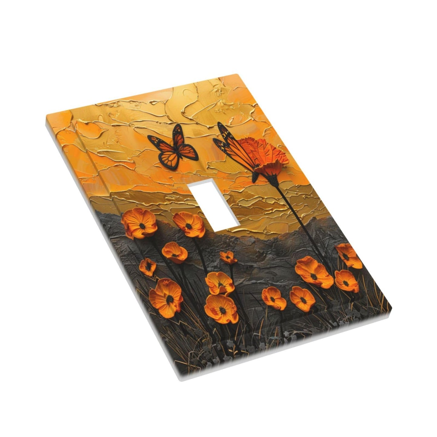 Xuejiaku Decorative Light Switch Cover Oil Painting Abstract Orange Butterfly Flower 1 Gang Wall Plates Single Toggle Outlet Covers Decora Switch Plate Electrical Faceplate for Bedroom Home Decor