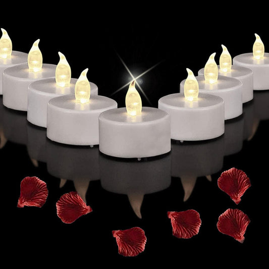 LED Tea Lights Flameless Candles: Battery Operated Bulk 24-Pack Realistic and Bright Flickering Long Lasting 200 Hours Electric Tealight Candles for Home Decor Halloween Christmas Wedding (White)