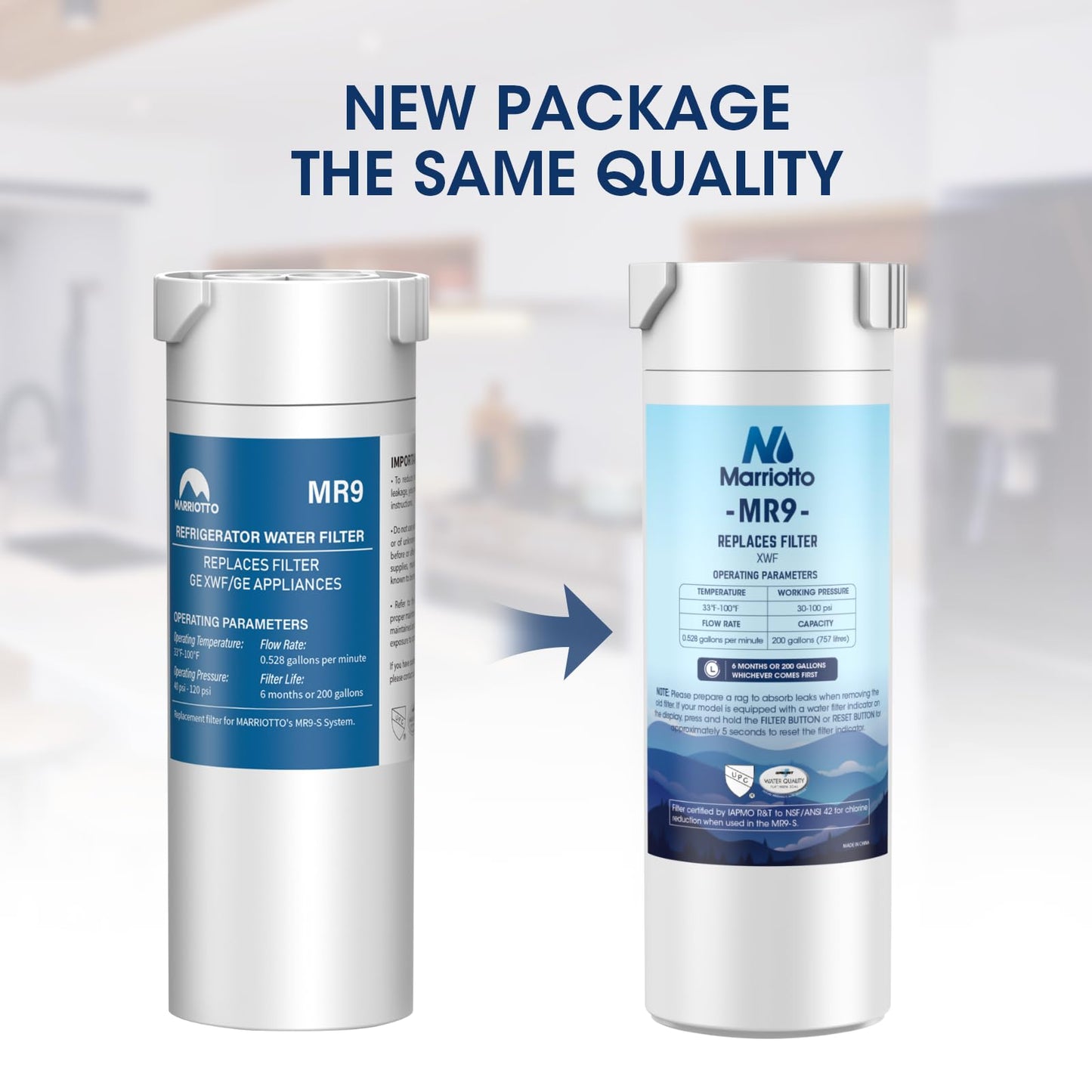 MARRIOTTO Genuine GE XWF Replacement Water Filter - Compatible with GE French-Door Refrigerators - 1 Pack (Not XWFE)