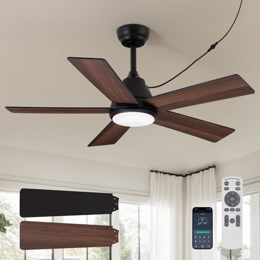 SPACORA 42 Inch Ceiling Fan with Light, Black Ceiling Fans with Lights and Remote/APP, 3CCT, Noiseless DC Motor, Waterproof Plug in Ceiling Fan for Bedroom, Living Room, Patio, Indoor/Outdoor Use
