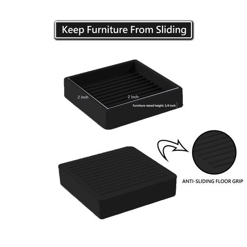 2x2 Square Rubber Furniture Caster Cups, Anti-Sliding Furniture Pads Bed Stopper Floor Protectors with Grip - Protect Any Flooring