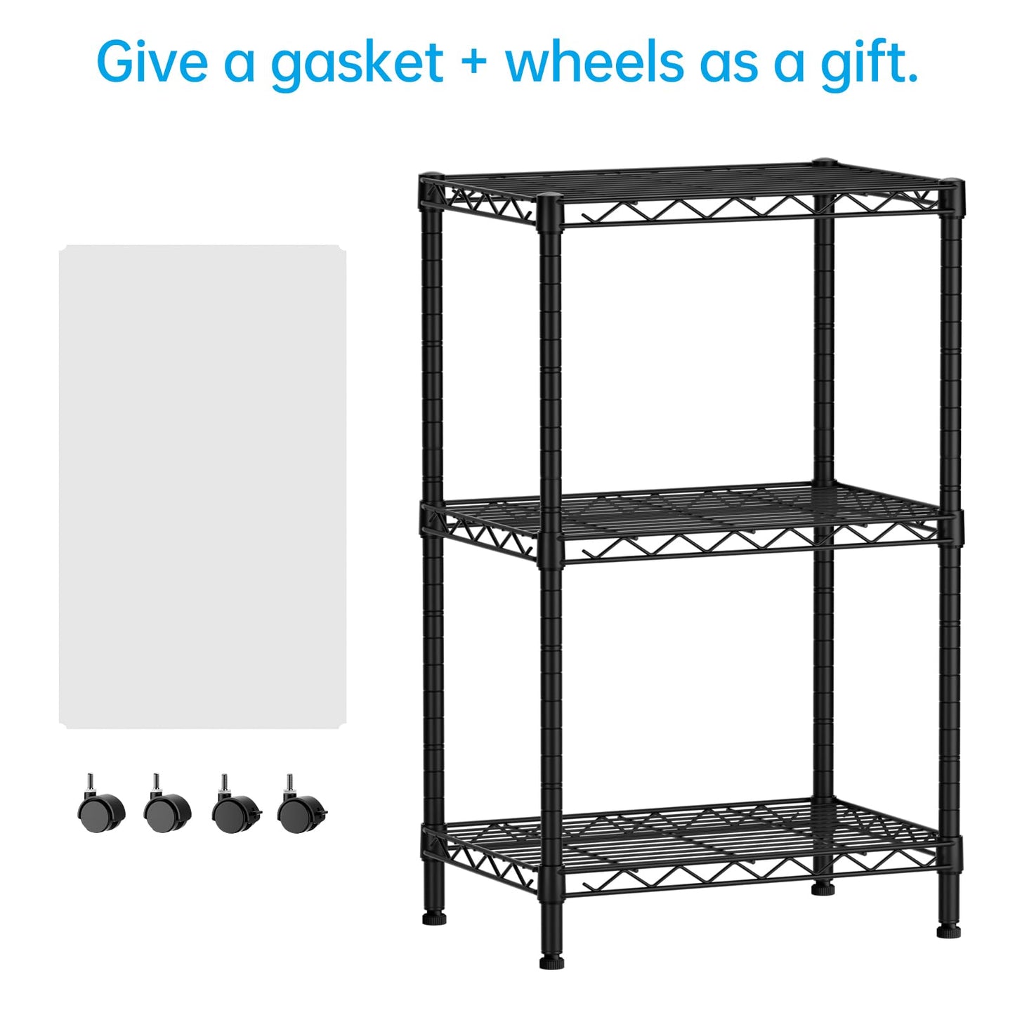 SINGAYE 3 Small Shelves Storage Shelf Wire Shelving Unit Metal Shelf Adjustable Organizers Storage Shelving with Wheels for Bathroom Laundry Room Kitchen Pantry11.6”D x 17.6”W x 30”H Black