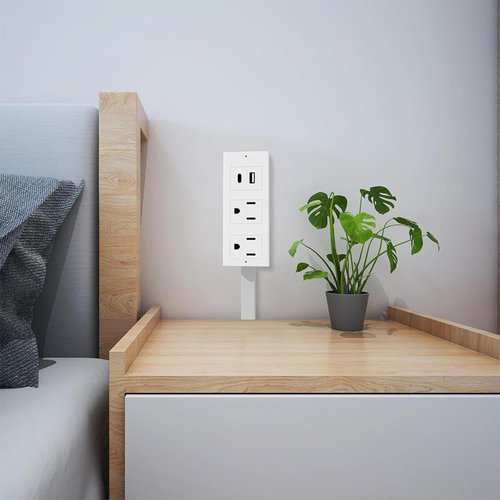 180° Rotating Extendable Wall Outlet – 44-70cm Adjustable Length, USB-A/USB-C + 2 AC Ports – Perfect for Behind Couches, Beds, and Desks in Home/Office Power Solution
