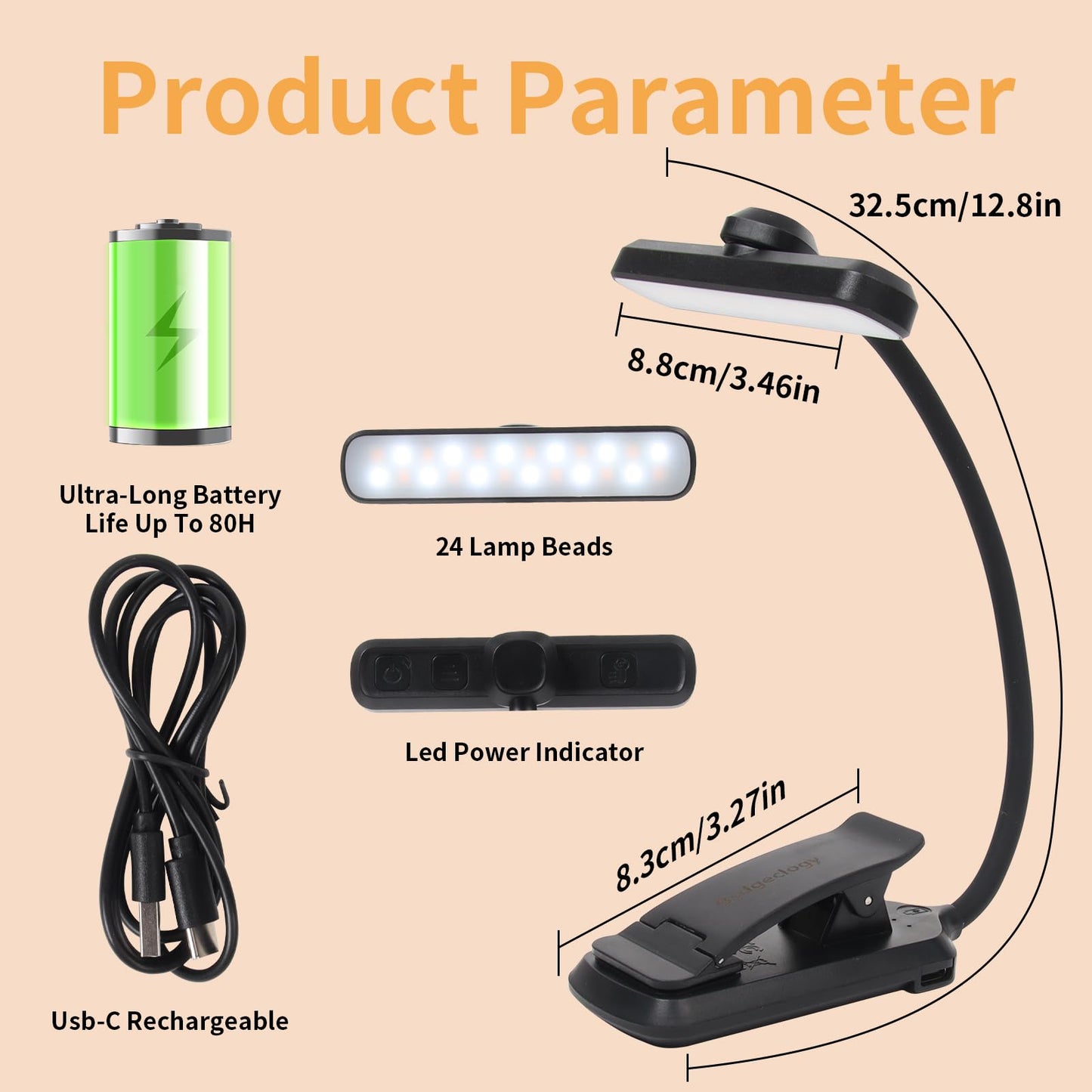 Bsdgeclogy 24 Led Rechargeable Book Light For Reading In Bed-Eye Caring 3 Color Temperatures,80 Hrs Runtime Lightweight Clip-On Lamp, Perfect For Kids, Book Lovers, And Student Gifts (Black, Rotating)