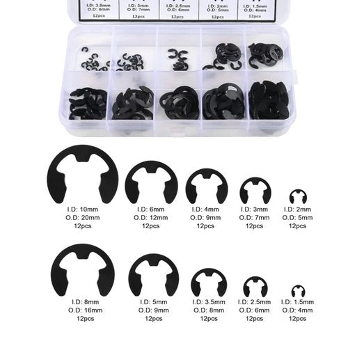 AEDIKO 120pcs E-Clip Circlip External Retaining Clips Assortment Set Hardened Steel Circlip Kit Anti Walk Washers 1.5/2 /3/4/5/6/7/8/9/10mm