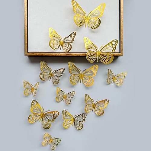 3D Butterfly Stickers for Graduation Caps, Wall Decorations, Birthday Party, Cake Decorations, Arts and Crafts Projects (Gold)
