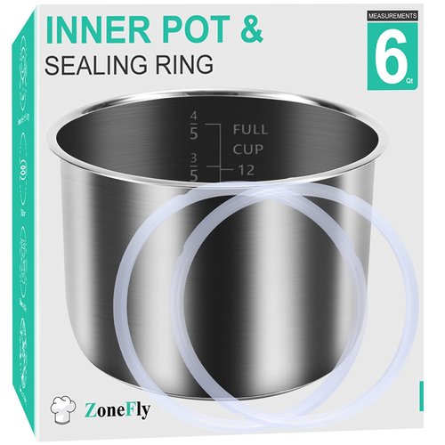Inner Pot for Instant Pot 6 Qt, with 2-Pack 100% Silicone Sealing Ring Replacement Pot for InstaPot Cooking Pot Stainless Steel (Equivalent to IP-POT-SS304-60) Nonstick Pot 6Qt Liner