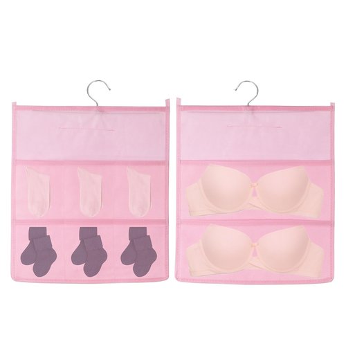 uxcell Hanging Closet Organizer, Bra Storage Bag Double-Sided Shelves for Underwear Socks Closets Bedroom Bathroom, Pink (2+6 Pockets)