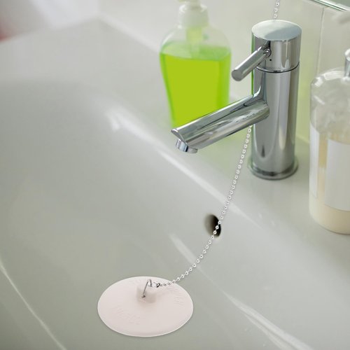 2 Pcs Tub Stopper, Rubber Bathtub Drain Stoppers Plug with Stainless Steel Beaded Chain Premium Bathroom Bath Plug Fits for 1.5" to 2" Kitchen Sink, Bathroom, Bathtub （White）