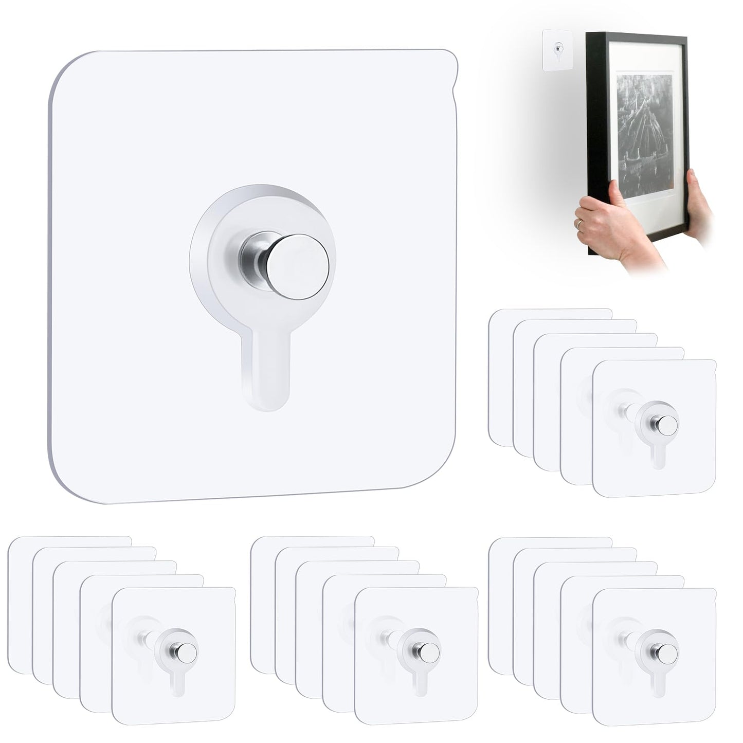 22 Pcs Drill Free Adhesive Wall Hooks, 20 lb Capacity Picture Hanging Hooks, Heavy Duty Picture Hangers Without Nails Strong Hold for Bathroom, Kitchen & Entryway