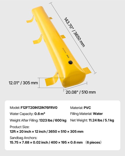 Flood Barrier, Flood Bags, Sandbag Alternative, Water Barrier for Flooding with Great Waterproof Effect, Reusable PVC Water Diversion Tubes, Lightweight Flood Barriers for Home, Door, Garage(12FT*6in)
