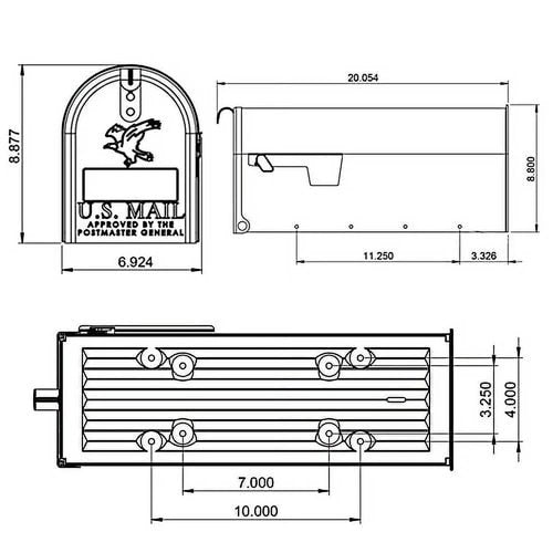 Black Galvanized Steel Medium Post-Mounted Mailbox - Curbside Mailbox
