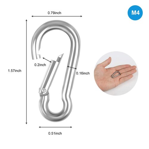 10 PCS Stainless Steel Carabiner Clip Spring-Snap Hook - Lotsun M4 1.57 Inch Heavy Duty Carabiner Clips for Keys Swing Set Camping Fishing Hiking Traveling