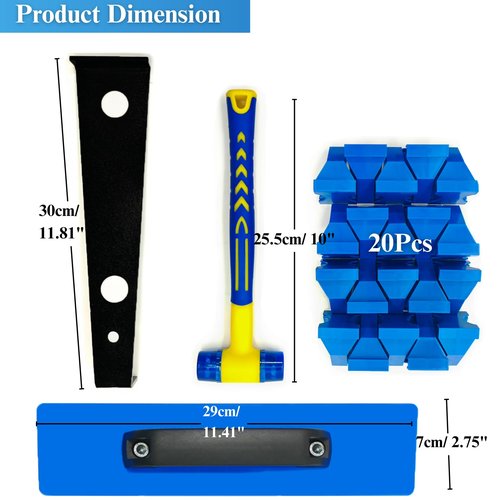 Jiffy2NE1 Flooring Installation Kit, Flooring Tools for Laminate/LVP/LVT/Hardwood/Vinyl Installing, with 20Pcs LVP Spacers (1/4 & 1/2 inch), Heavy Duty Tapping Block, Pull Bar, Rubber Mallet