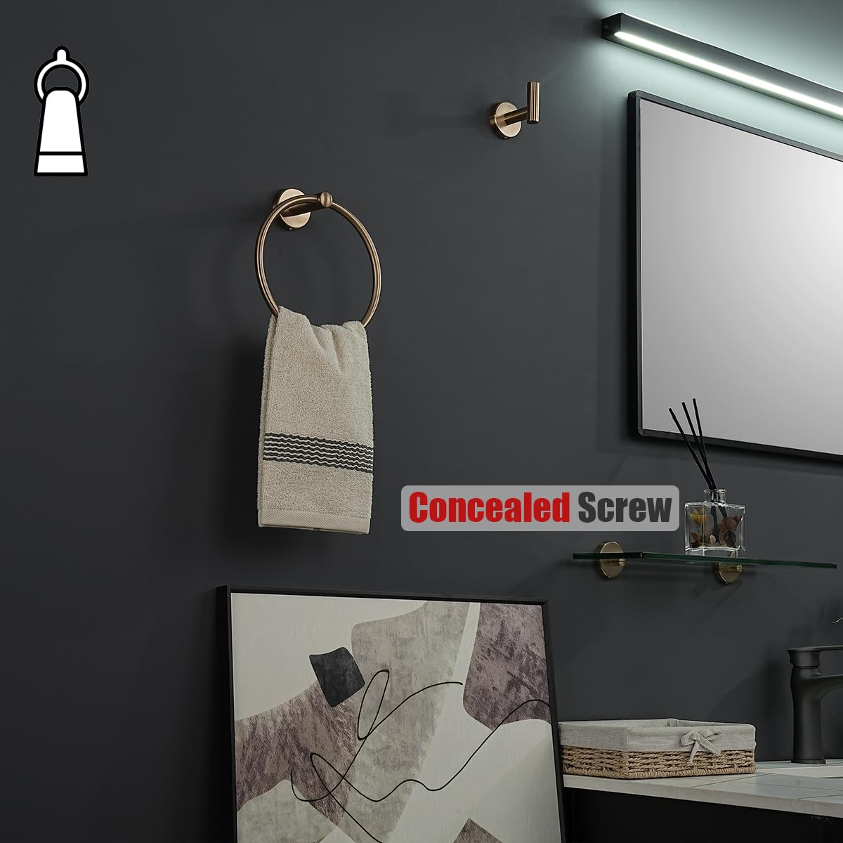 JQK Towel Ring Champagne Bronze, 304 Stainless Steel Hand Towel Holder for Bathroom Wall Mount, TR130-CB