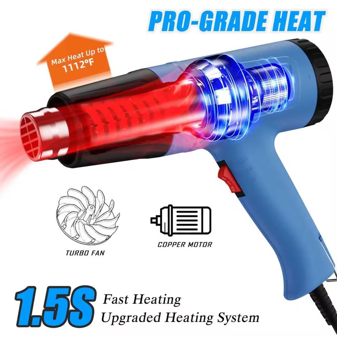 URTOOLS Heat Gun, 900W Hot Air Gun with 2 Temp Settings 572 & 1112°F, Overload Protection, 4 Nozzles, 5FT Cord, Heat Shrink Gun for Crafts, Resin, Vinyl Wrap, Soldering & Phone Repair