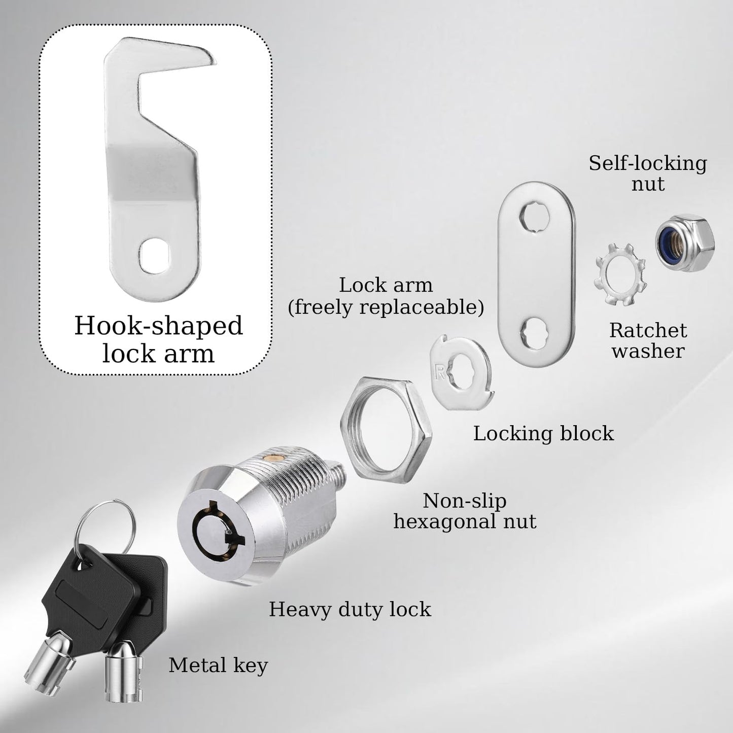 General Lock Replacement 5/8" Cabinet Cam Lock Keyed Alike Tool Box Locks with Keys Hook Cams Toolbox Locks for RV Storage Compartment Door Tool Cart Mailbox