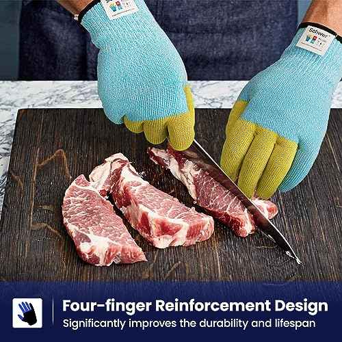 Schwer SlicePro Patented Cut Resistant Gloves AR1345 with ANSI A9 Reinforced 4 Fingers, Food Grade & Touch Screen Cutting Gloves Without Fiberglass, Suit for Kitchen Meat Cutting, L