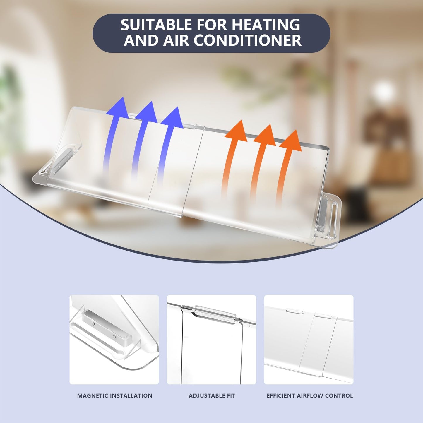 Strong Magnetic Air Vent Deflector for Vents, Sidewalls and Ceiling Registers, 9"-14"Inches Adjustable Air & Heat Deflectors, Heavy Duty Unbreakable Plastic with Powerful Magnets,2 Pack