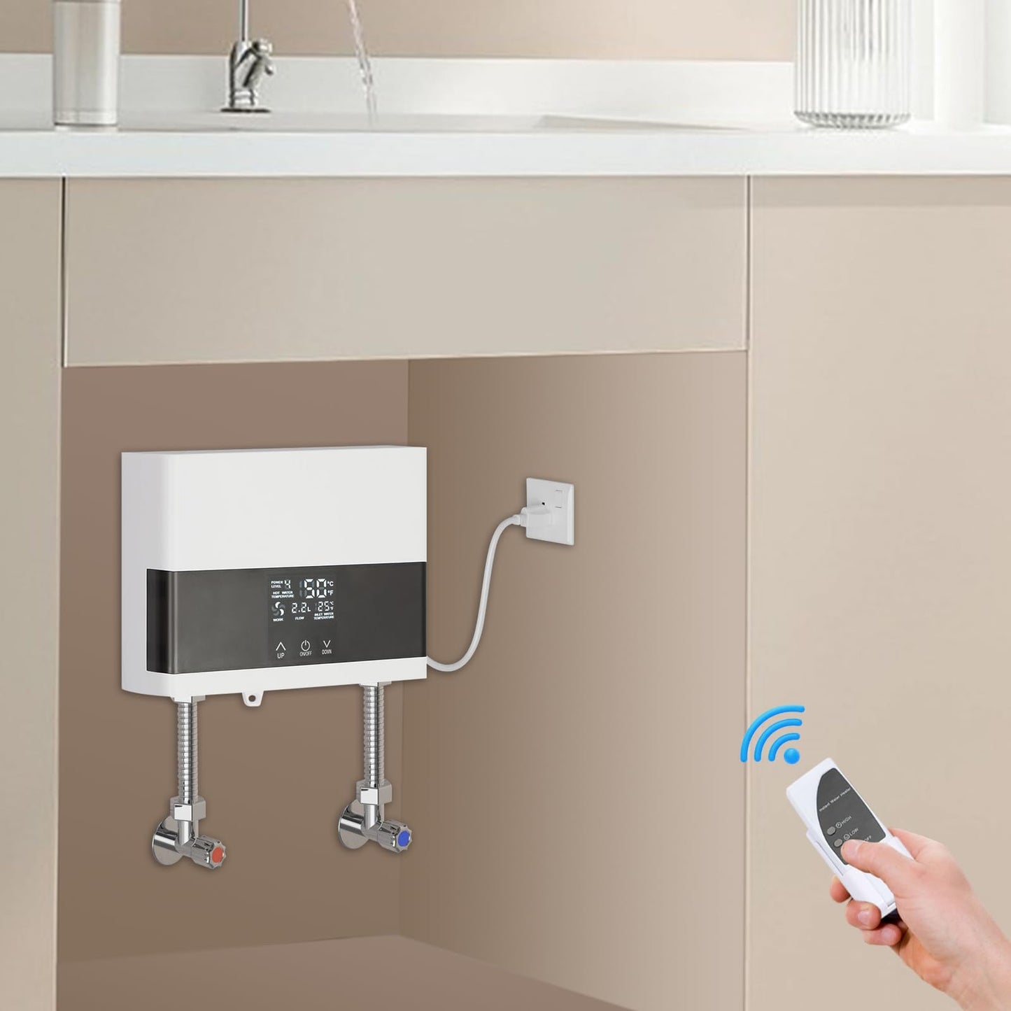 110V 4000W Mini Electric Tankless Water Heater for Home Kitchen Shower, Instant Hot Water Heater with Remote Control Digital Display, Constant Temperature & Space Saving Design