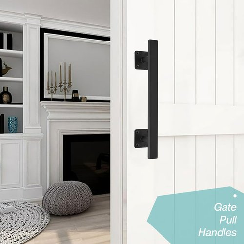 Purife 12'' Black Square Heavy Duty Metal Barn Door Handles and Pulls Pack of 2, Outdoor Fence Shed Gate Handle, Rustic Farm Garage Door Handles, Interior Closet Door Pulls