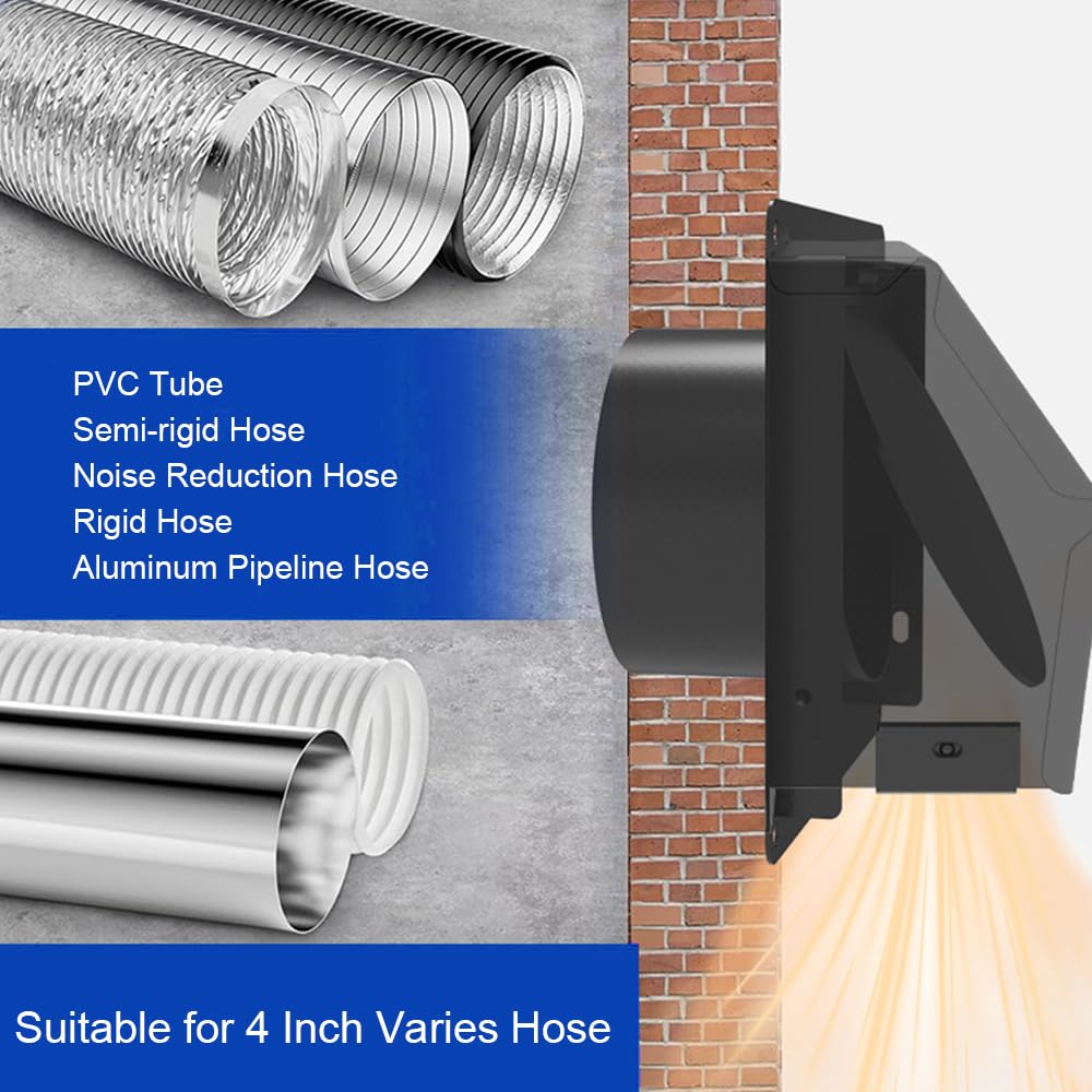 Picowe 4 Inch Dryer Vent Cover Outside, Metal Wall Vent Cover with Removable Lid & Noise-Reducing Sponge Gasket, for Dryer, Bathroom, Kitchen, Garage Exhaust