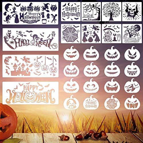 Halloween Stencils Kit (28 pcs) - lyfLux Reusable Pumpkin Carving Templates, Durable PET Material for Halloween Decorations, DIY Crafts, Wall Murals & Party Decor