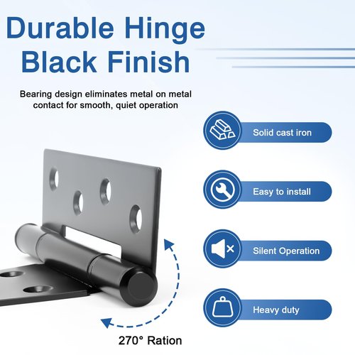 6 Inch T-Strap Shed Door Hinges, 2 Pack Heavy Duty Tee Hinge, T-Gate Hinges, Gate Strap Hinges, Black Wrought Hardware for Wooden Fences, Barn Door, Shed Doors