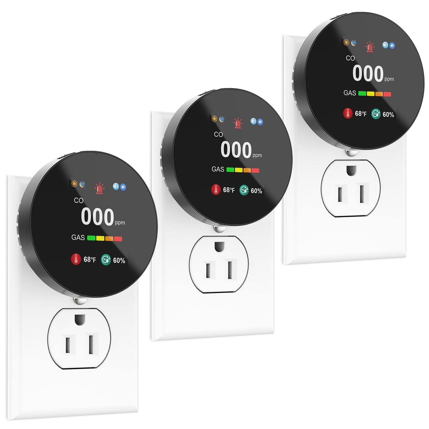 4-in-1 Detector with HD & Color LCD Screen – Keep Your Home Safe, Real-Time Monitoring for Home, Apartment, Hotel, Camping, and RV - 3 Pack, Black