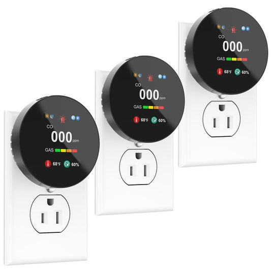 4-in-1 Detector with HD & Color LCD Screen – Keep Your Home Safe, Real-Time Monitoring for Home, Apartment, Hotel, Camping, and RV - 3 Pack, Black