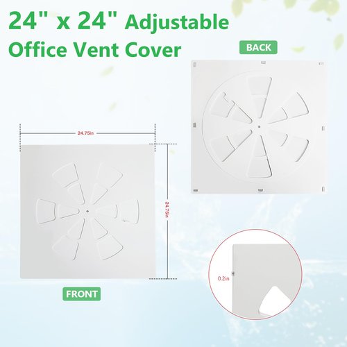 (1 Pack)-24" x 24" Adjustable Office Vent Cover - Durable,For Flat Office Ceiling Vents Ceiling Air Deflector for Conditioner or Heat Air Deflector Magnetic Size approximately: 24.75X24.75IN