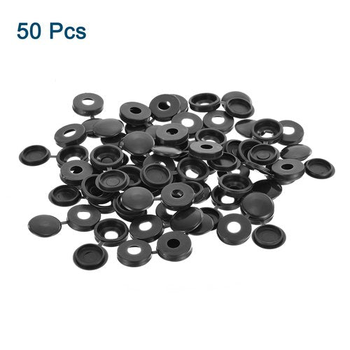 uxcell 50Pcs Screw Caps, 5.3mm/0.21" ID Screw Snap Covers Washer Flip, PVC Hinged Screw Cover Caps for Covering Screw Heads(Black)