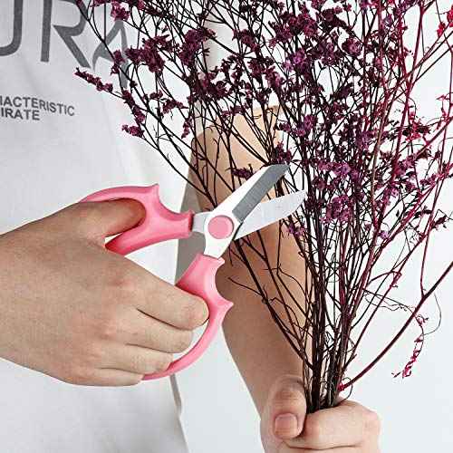 Garden Pruning Shears Scissors with Comfort Grip Handle, Premium Steel Professional Floral Scissors, Perfect for Arranging Flowers, Pruning, Trimming Plants, Gardening Tool (Pink)