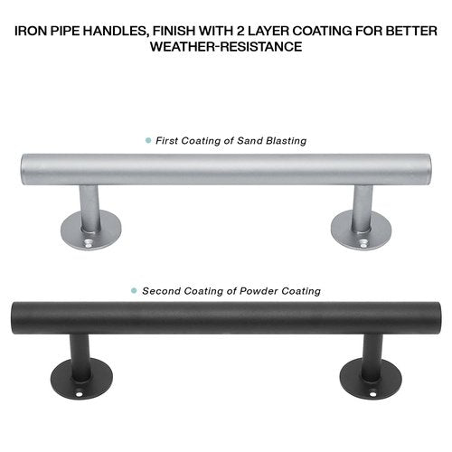 Purife 12'' Black Iron Gate Handles and Pulls Pack of 2, Garage Door Handles, Exterior Cabinet and Closet Gate Pulls