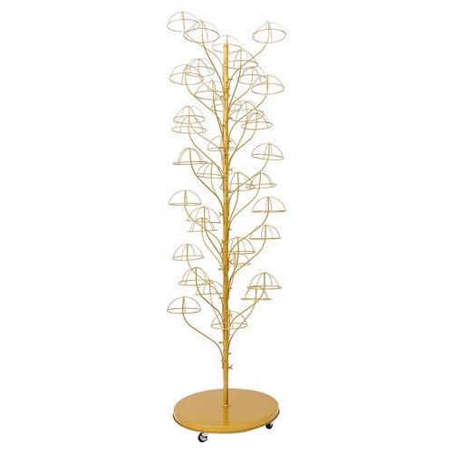 Fifizoo 35-hanger Metal Hat Rack, Retail Freestanding Hat Wig Display Stand, Floor-Standing Holder Stand for Hat Wig, Commercial Large Hats Organizer Cap Hanger (Gold)