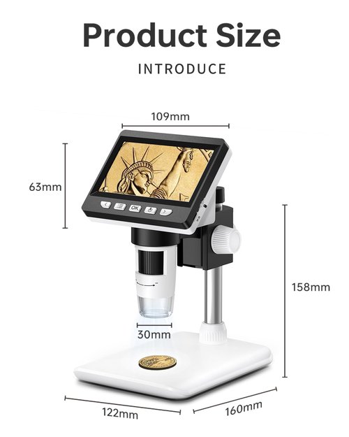 4.3" Coin Microscope - Aopick LCD Digital Microscope 1000X, 1080P USB Coin Magnifier for Error Coins with 8 Adjustable LED Lights, PC View, Compatible with MacOS Windows