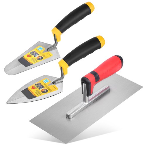 3 Pcs Masonry Tool Set, 6" Pointing Trowel & 11"x4" Stainless Steel Flat Finishing Trowel with Soft Grip Handles Concrete Drywall Tile and Plastering Tools for Contractors DIY