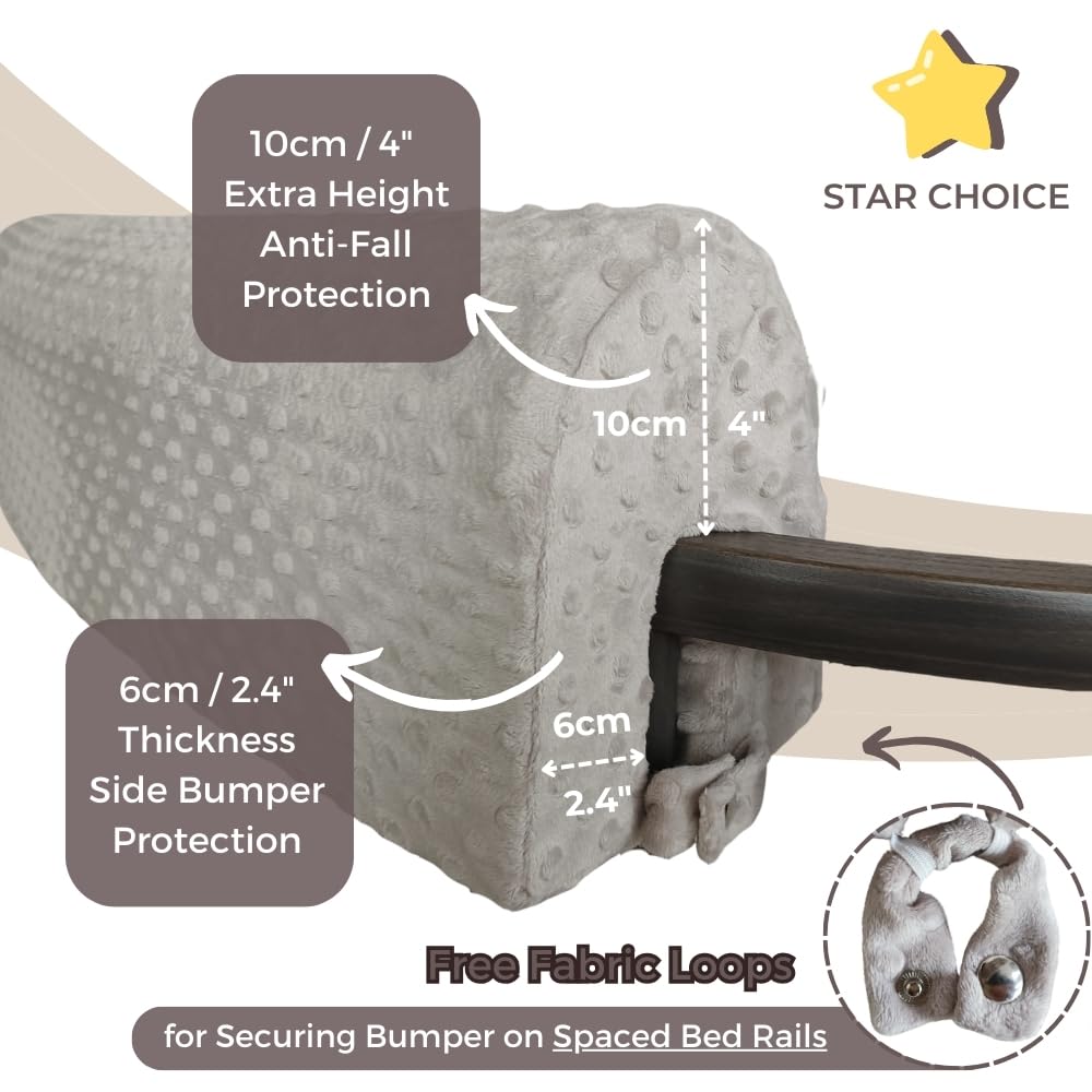 Wonder Space Toddlers' Bed Rail Bumpers Protecter - Children's Bed Guardrail Padding - Anti-Collision | Increased Height | Fall Prevention - Easy Installation Enhanced Safety Mostly Fit (Grey, 2.3ft)