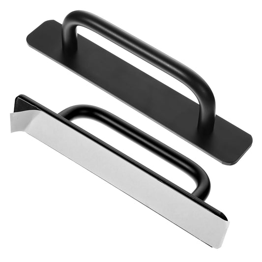 SynHHergyx 2pcs Stick on Cabinet Handles, Black Adhesive Cabinet Handle Adhesive Handle Self Stick on Handles No Drilling for Cabinets Closet Glass Sliding Shower Doors Handle(5.83 Inch)
