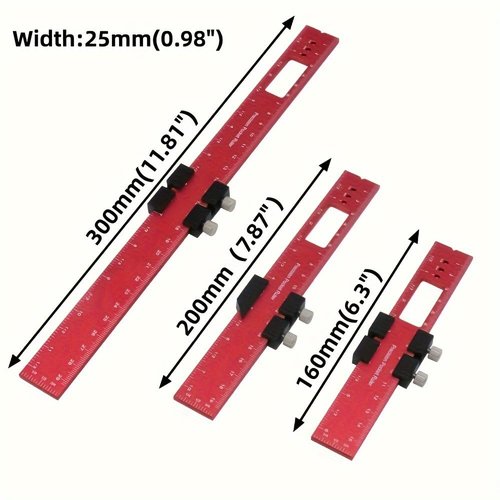 Precision Pocket Rule Metal Slide Stop Marking Ruler Metric Inch Measuring Working Scribing Measure Tools - Aluminum Alloy-300mm