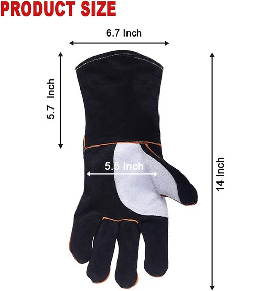 TOPDC Welding Gloves 14 Inches Fire/Heat Resistant Leather For Mig,Tig,Stick,Forge,BBQ,Grill, Fireplace,Wood Stove, Furnace,Pot,Oven