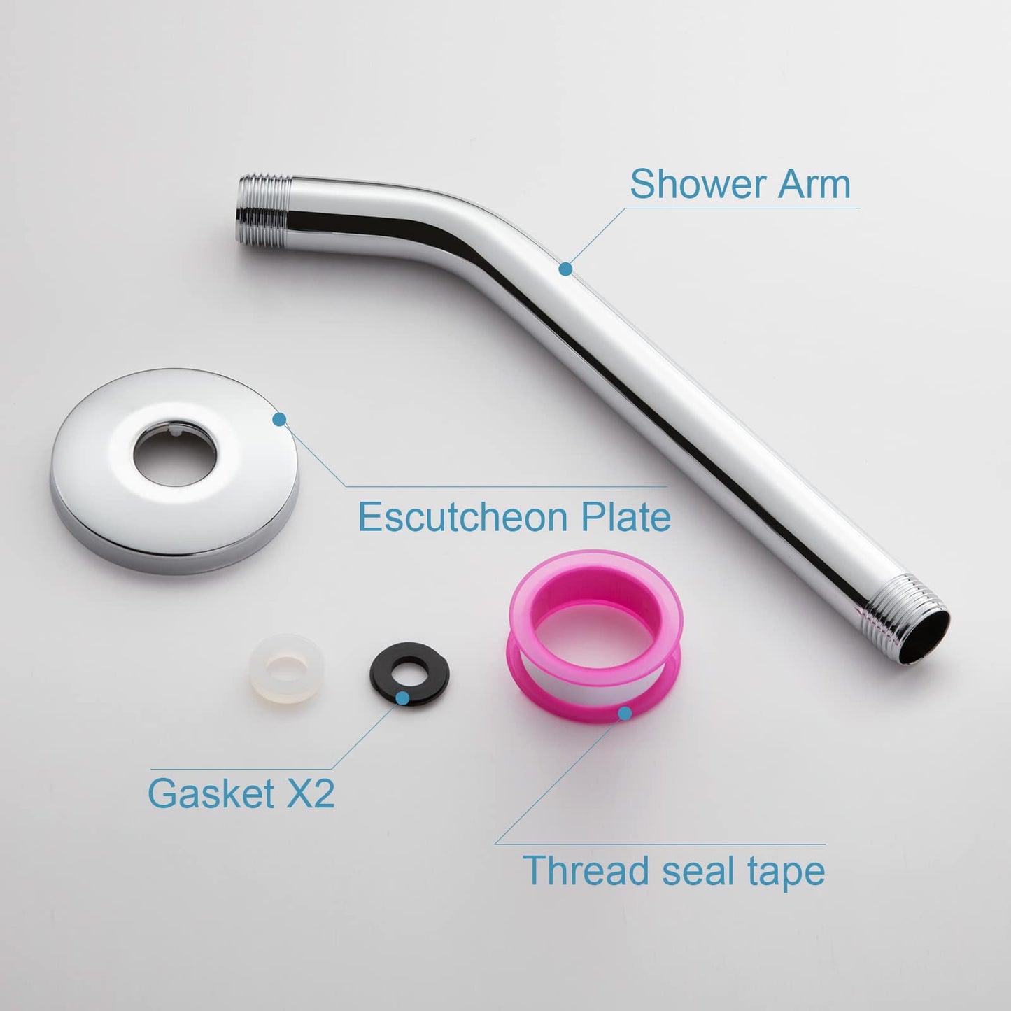 OFFO Shower Arm with Flange, 10 in Wall Mount Replacement Angle Shower Head Arm Wall-Mounted For Fixed Shower Head & Handheld Showerhead, Chrome