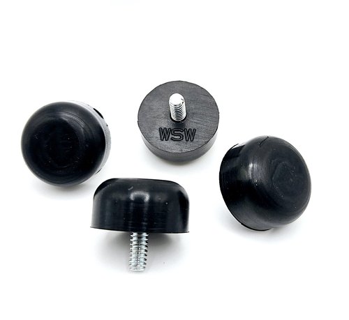 10-24 Screw in Equipment Foot Spacer Leveler 1" Round Threaded Stud Bumper Feet with #10 x 3/8" Galvanized Steel Screw for Machinery, Tools, Furniture, Outdoors, and Shop Tables (4 Pack)