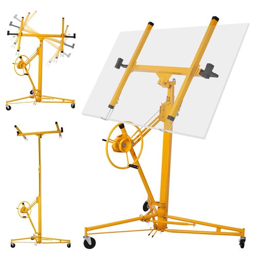 Rovibek Drywall Lift 11FT, Drywall Jack Lift Sheetrock Lift for Ceiling 360° Adjustable, Drywall Panel Hoist 150 lbs Heavy Duty Drywall Lifter, Foldable Sheetrock Lift for Home Improvement (Yellow)
