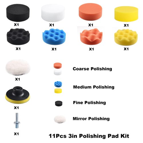 GANGOU Polishing Pad, Polishing Pad Kit, 11 Pcs 3 Inch Polishing Pad Kit, 3 Inch Buffing Pads
